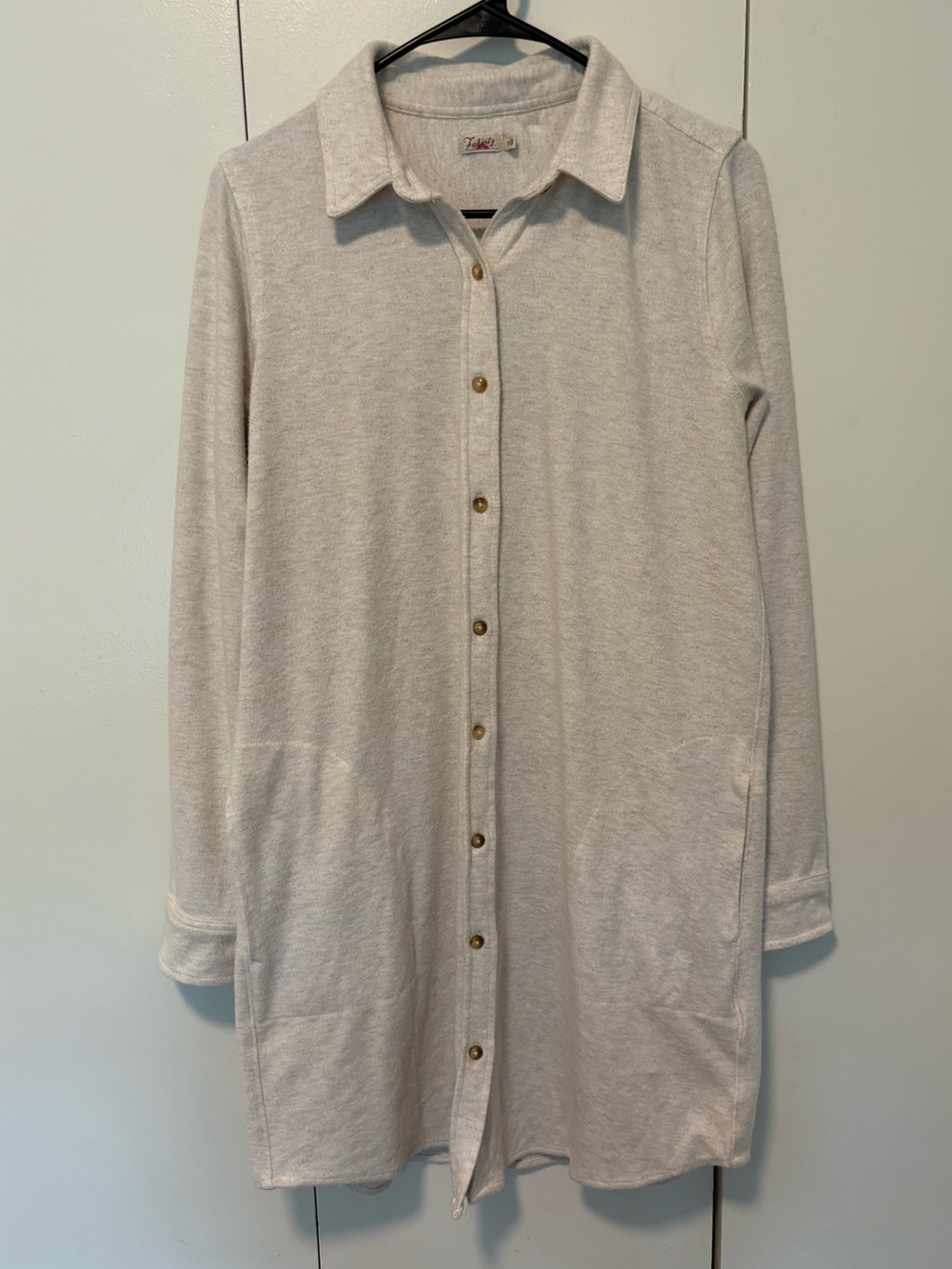 FAHERTY Legend Sweater Dress Women's M Ivory Button Front Long Sleeve